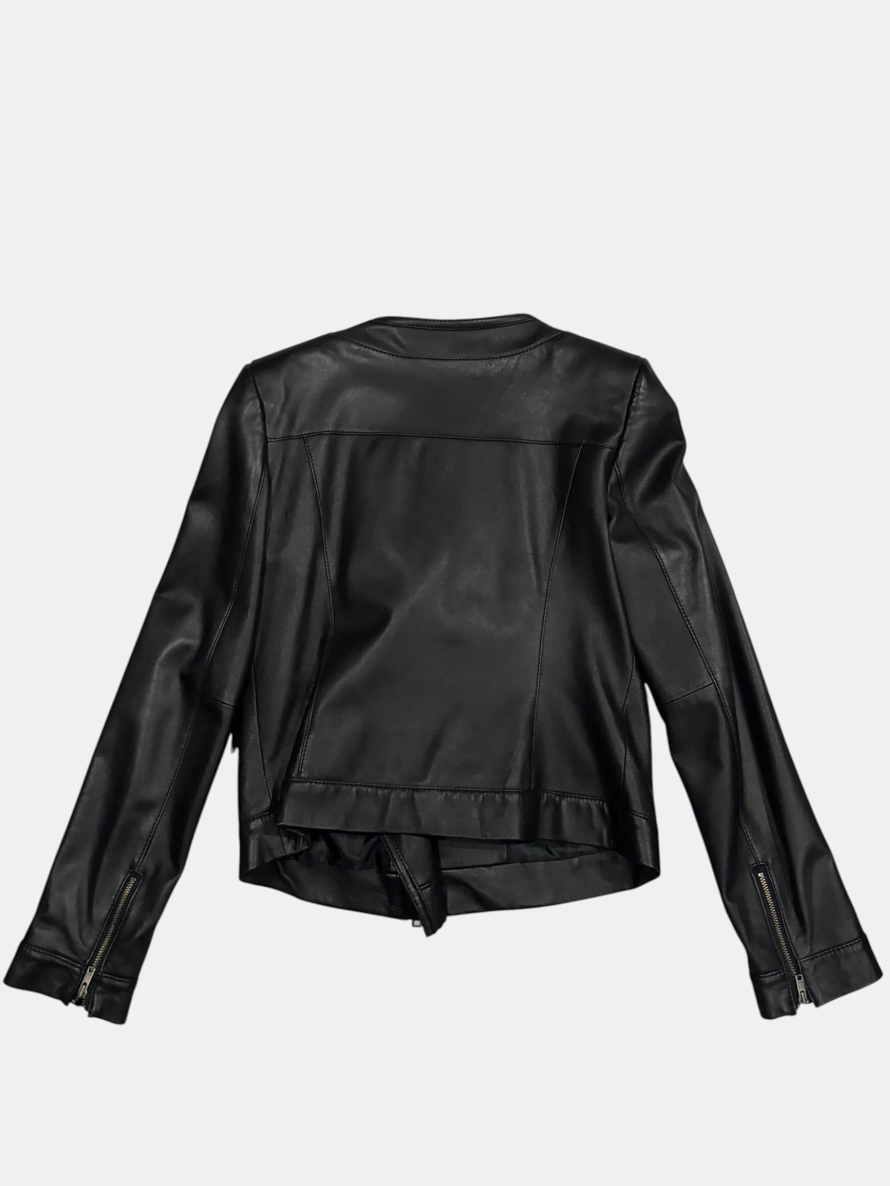 DKNY Minimalist Collarless Asymmetric Leather Jacket
