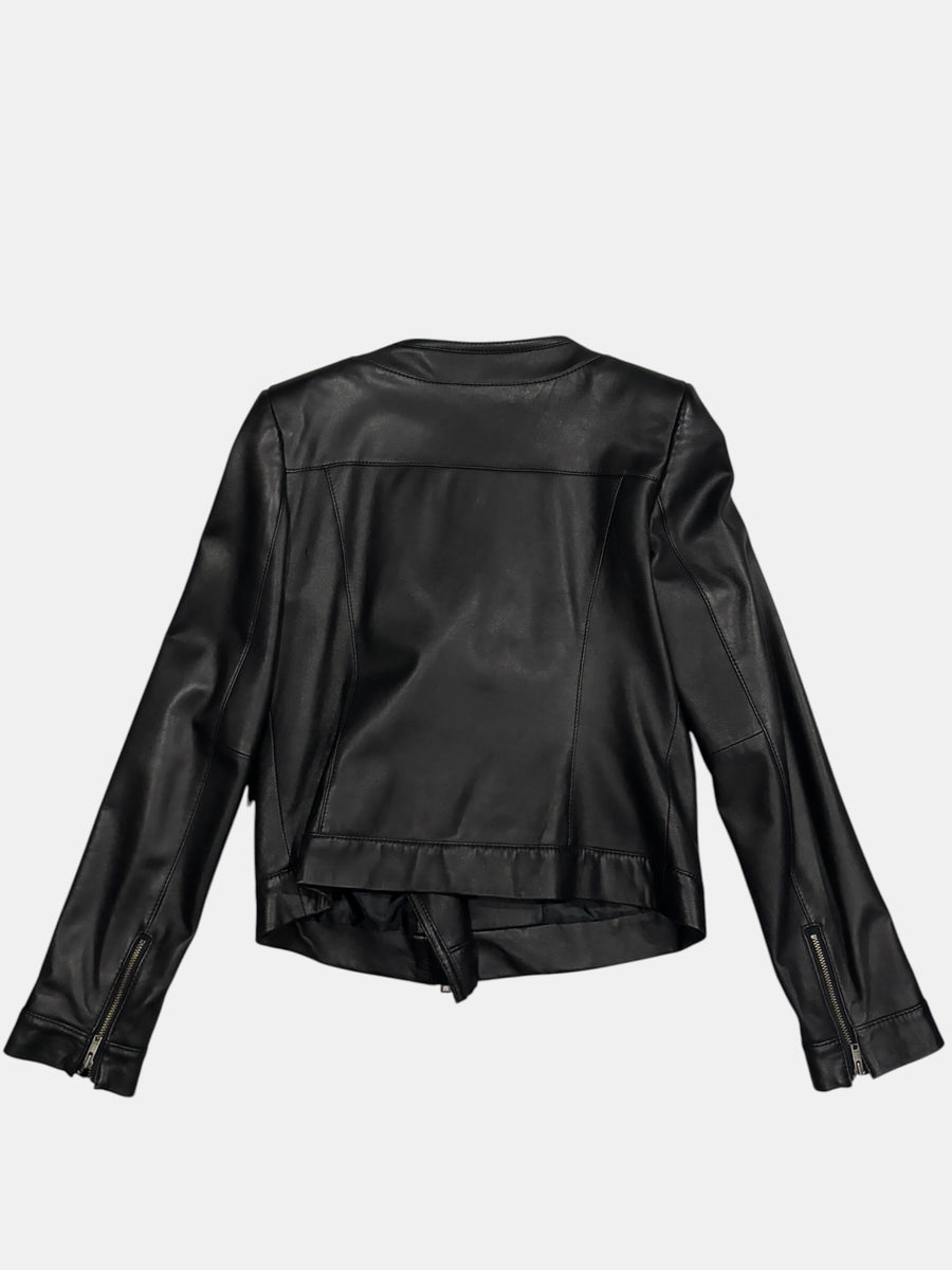 DKNY Minimalist Collarless Asymmetric Leather Jacket