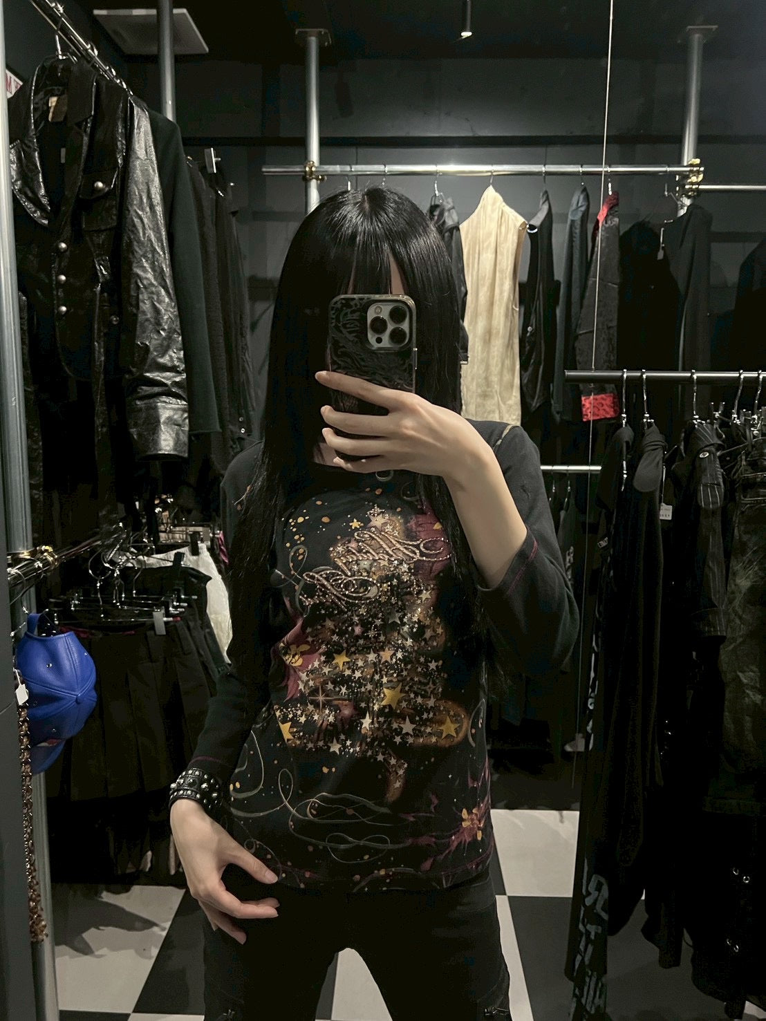 Y2K Holiday Print Long-Sleeve Top