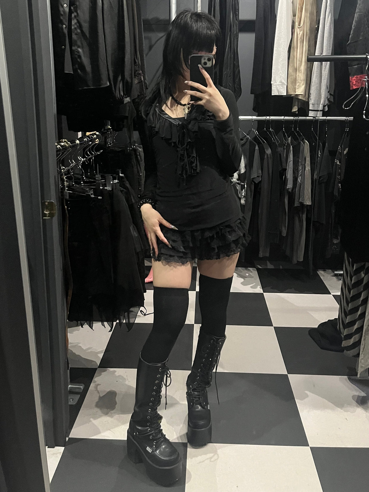 Ruffle Lace-Up Long Sleeve Top