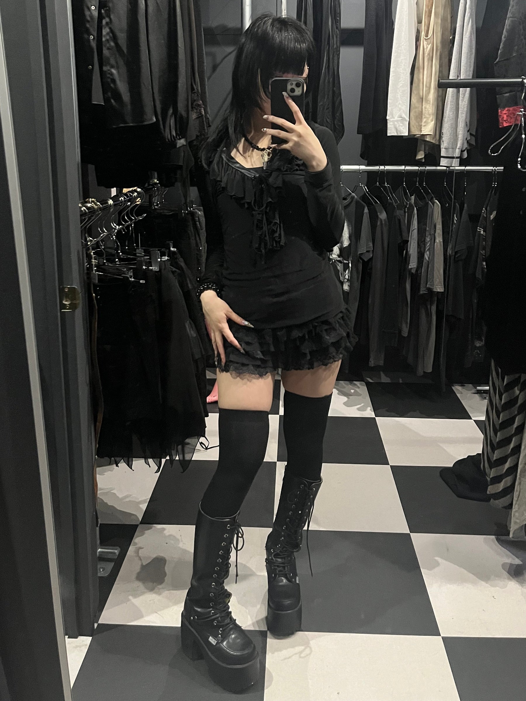 Ruffle Lace-Up Long Sleeve Top