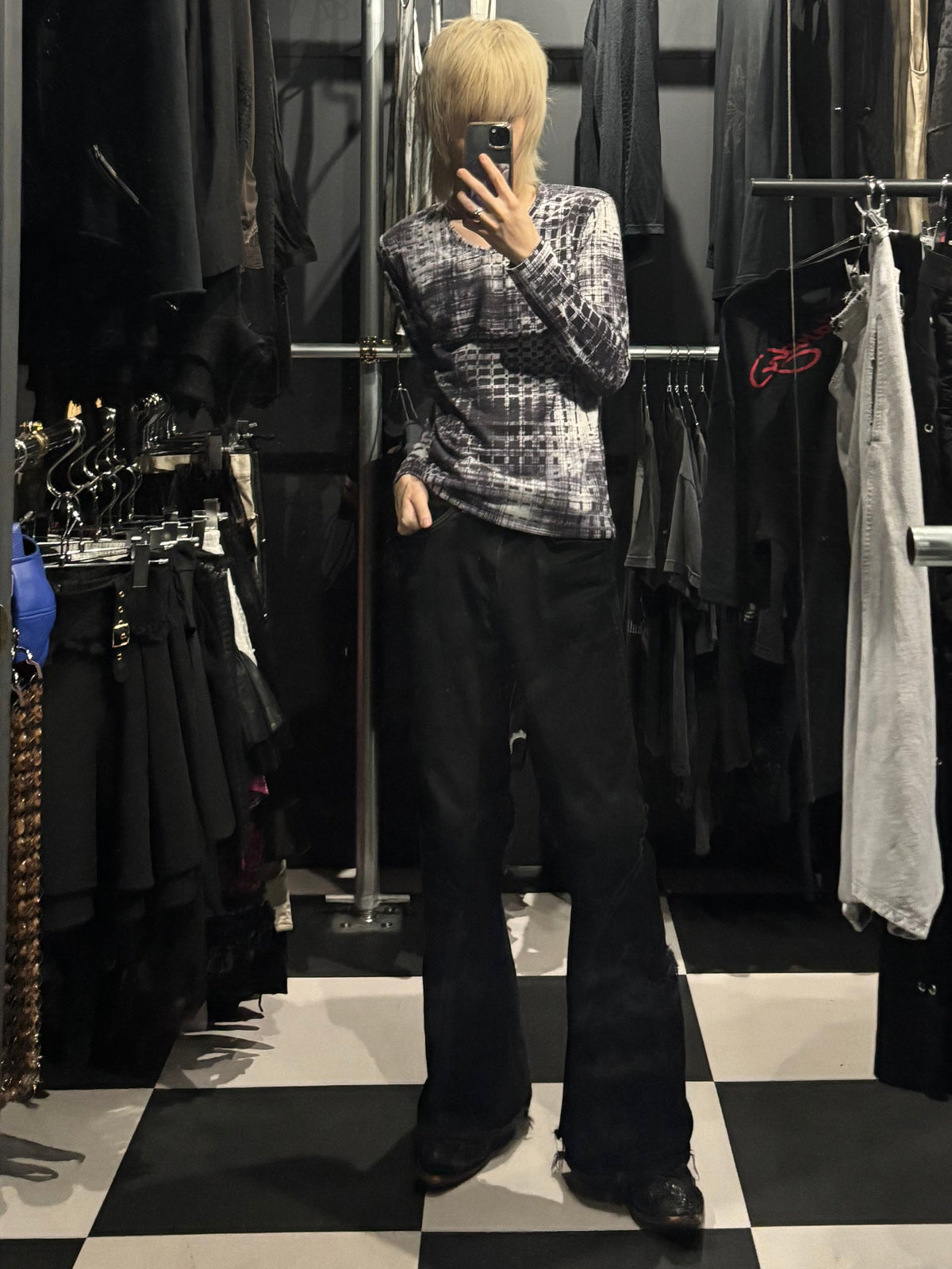 Tornado Mart Grid Print Long-Sleeve Top