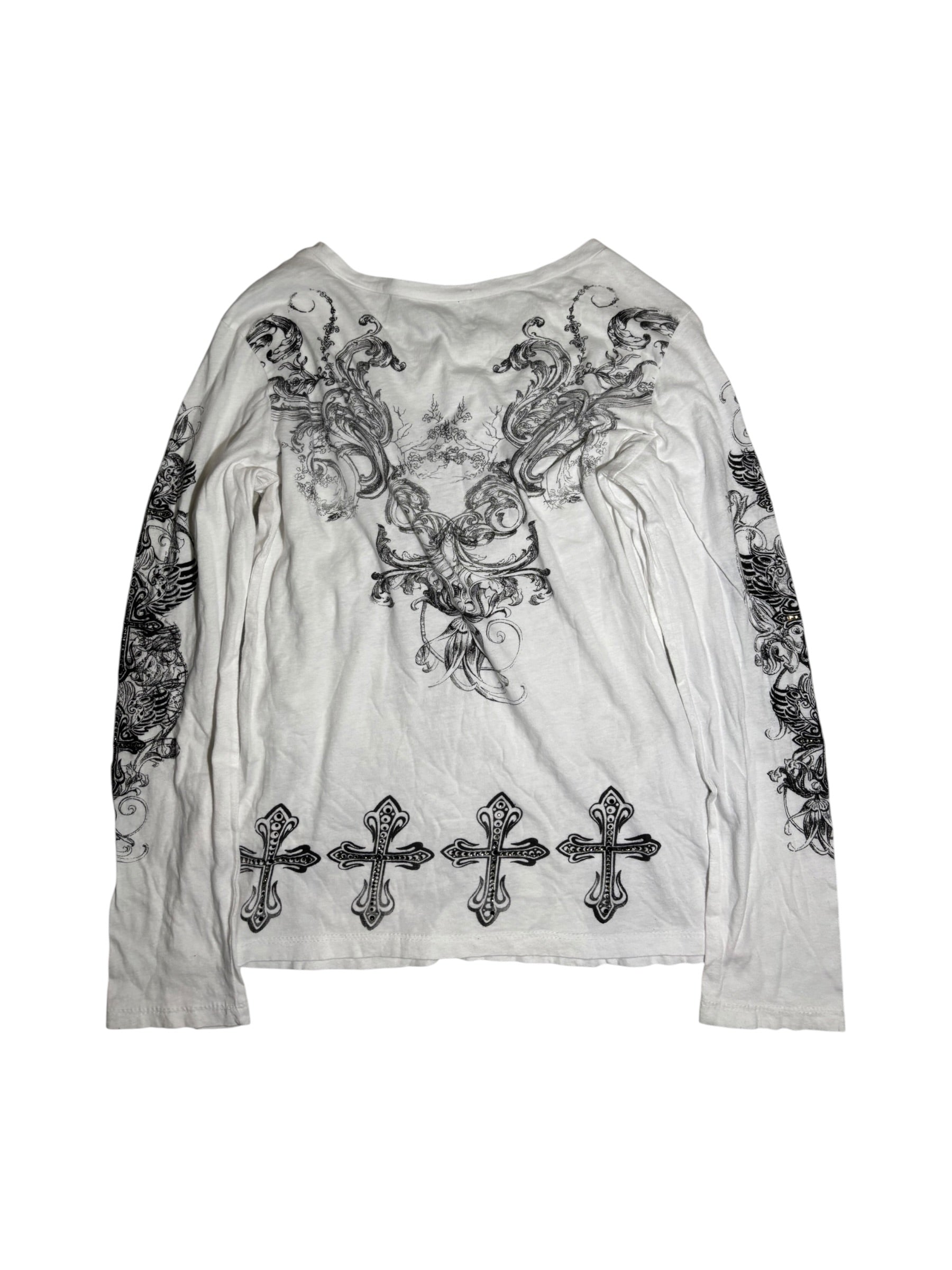 Y2K Embellished Cross Long-Sleeve T-Shirt