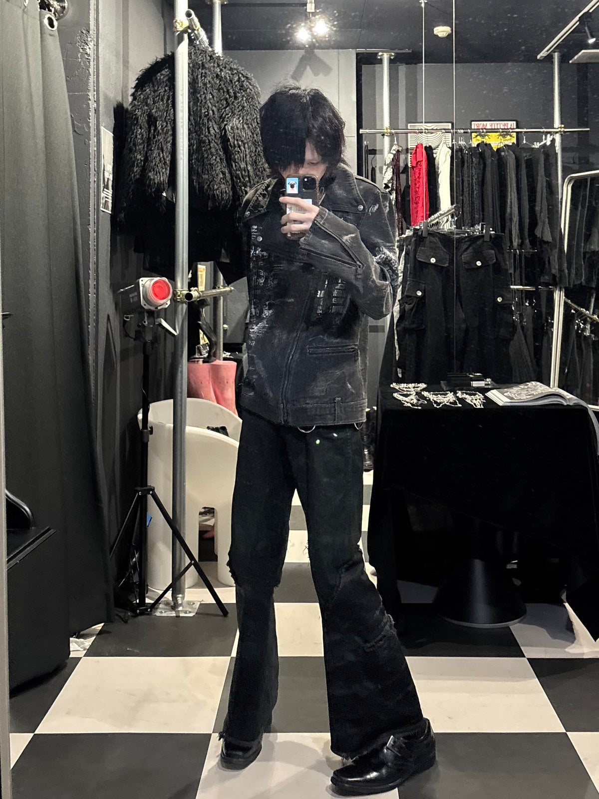 Skull Print Denim Rider Jacket