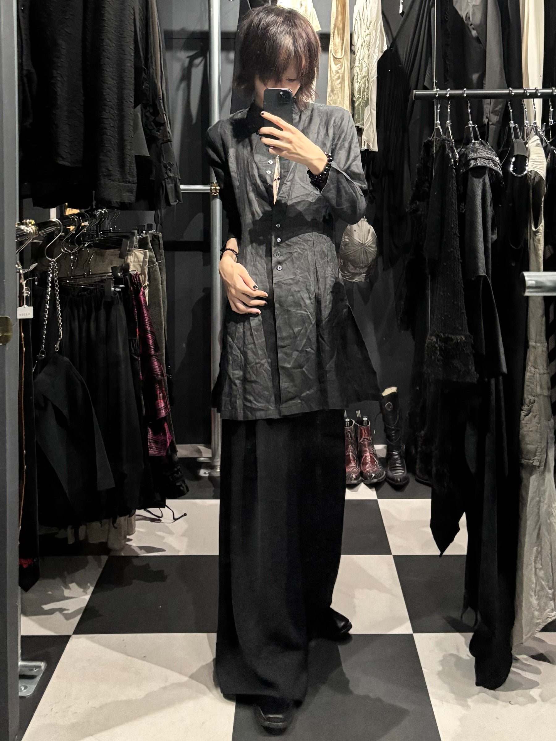 Button-Front Flared Long Shirt