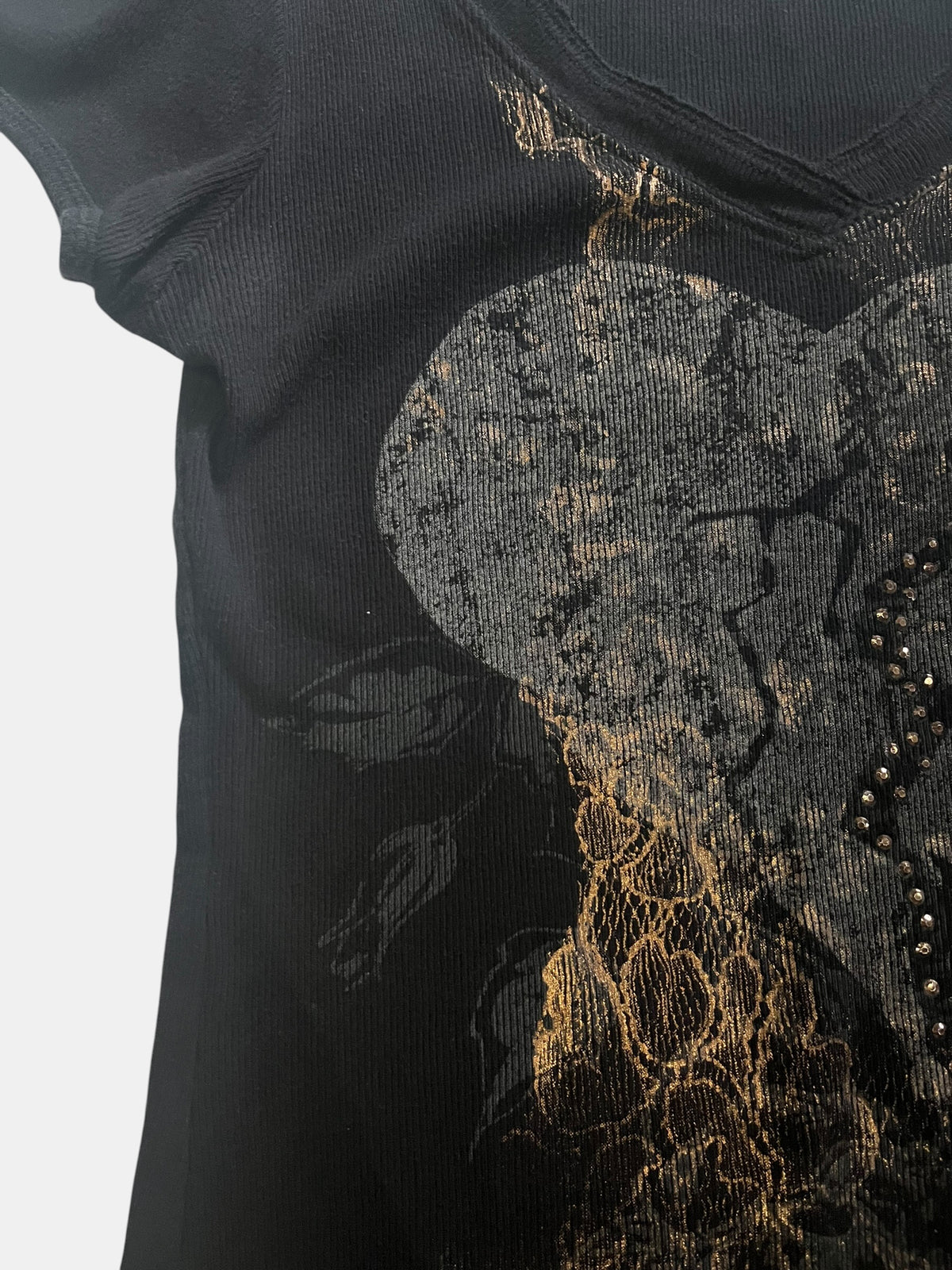 Puff Sleeve Broken Heart Print V-Neck Tee
