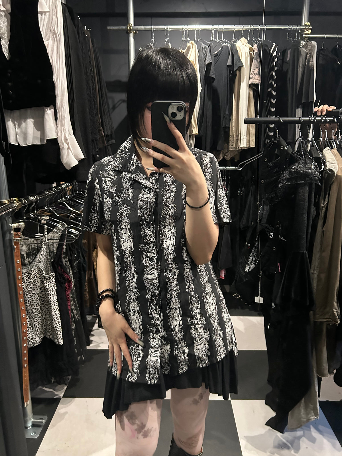 Skull-and-Rose Print Shirt