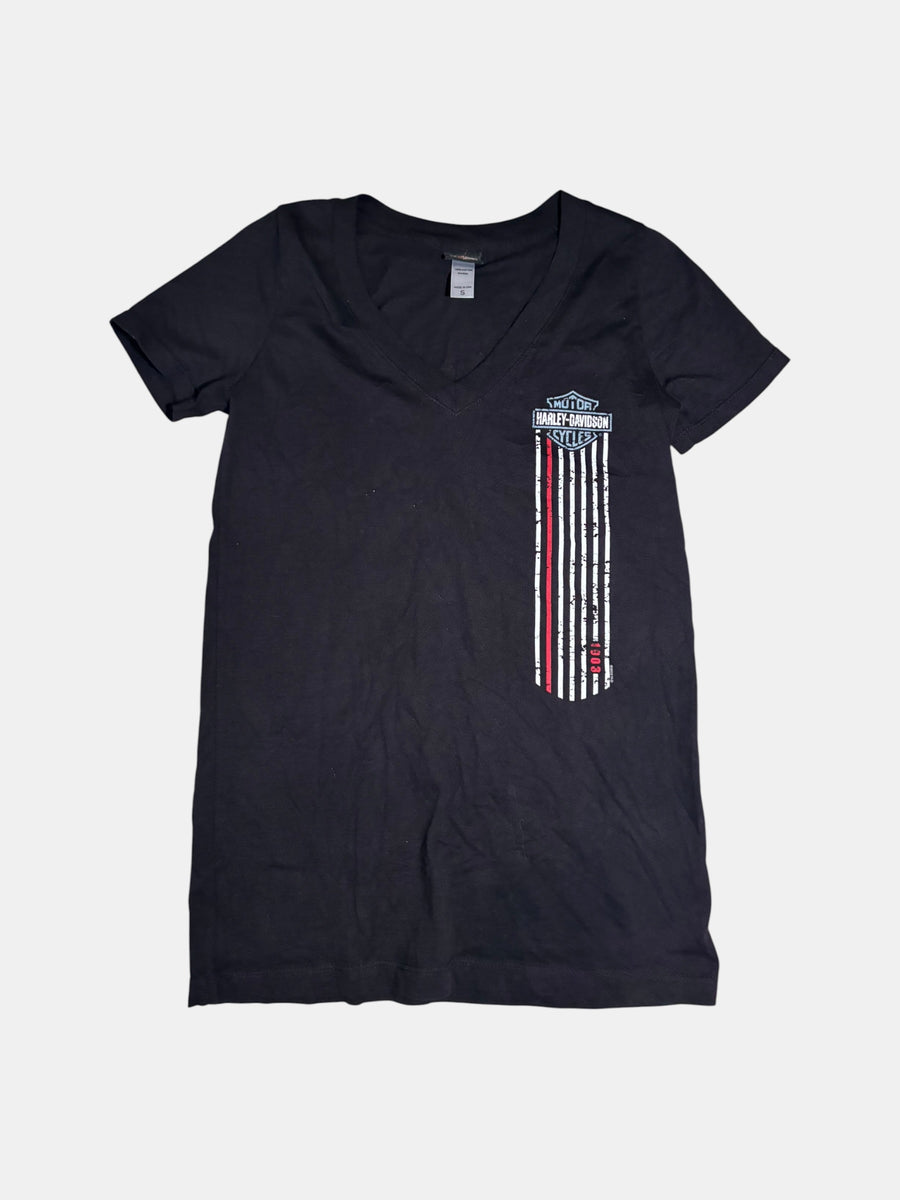Striped Logo V-Neck T-Shirt