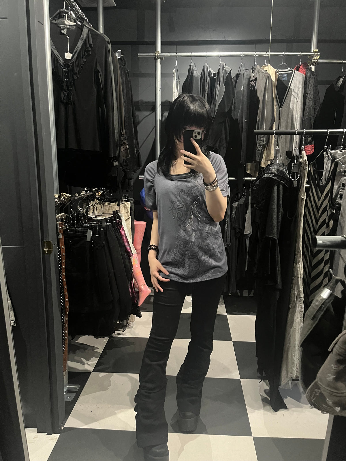 Ruched Sleeve Rhinestone Graphic Tee