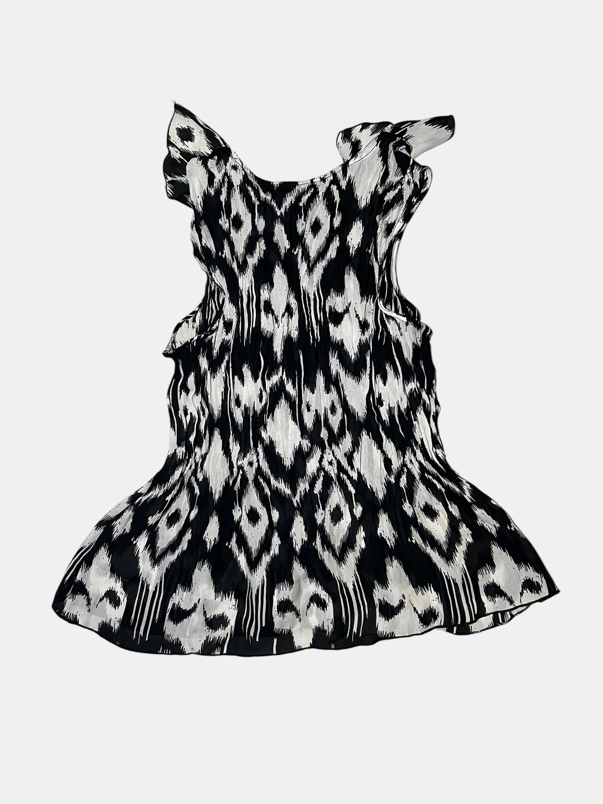 Abstract-Print Ruffle Sleeveless Blouse