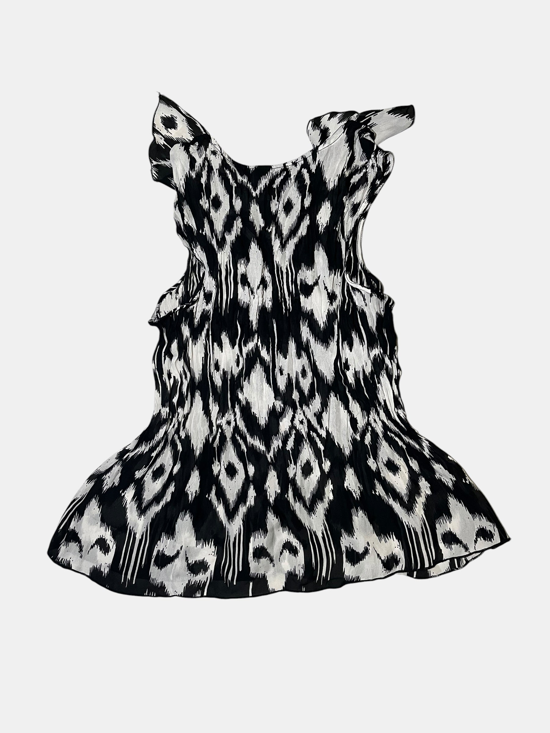 Abstract-Print Ruffle Sleeveless Blouse
