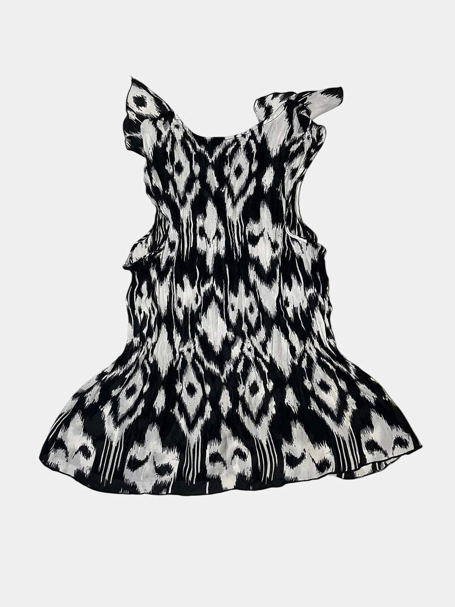 Abstract-Print Ruffle Sleeveless Blouse