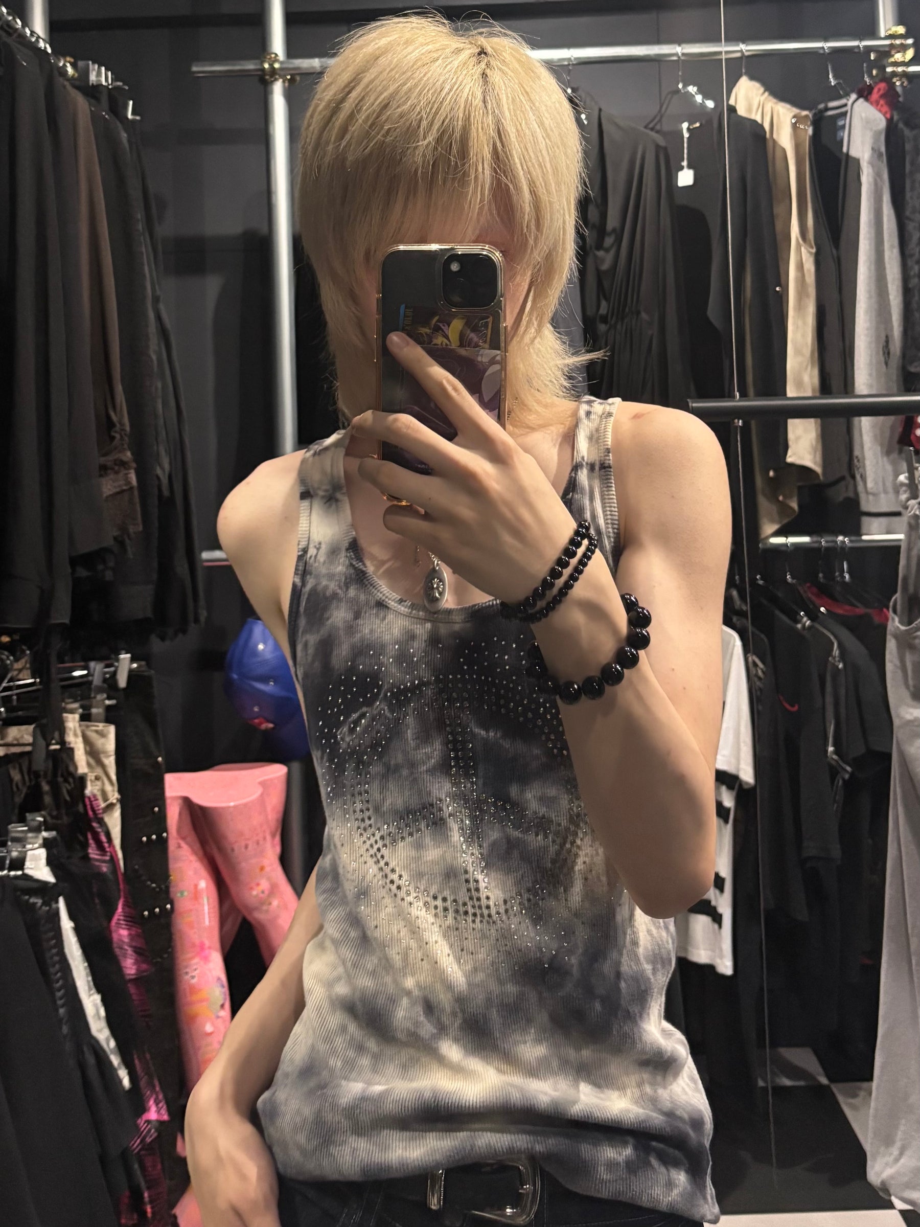 Y2K Rhinestone Peace Sign Tie-Dye Tank Top