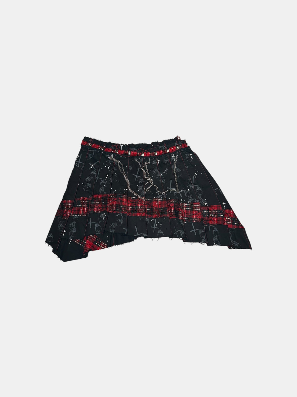Tartan-Panel Pleated Skirt