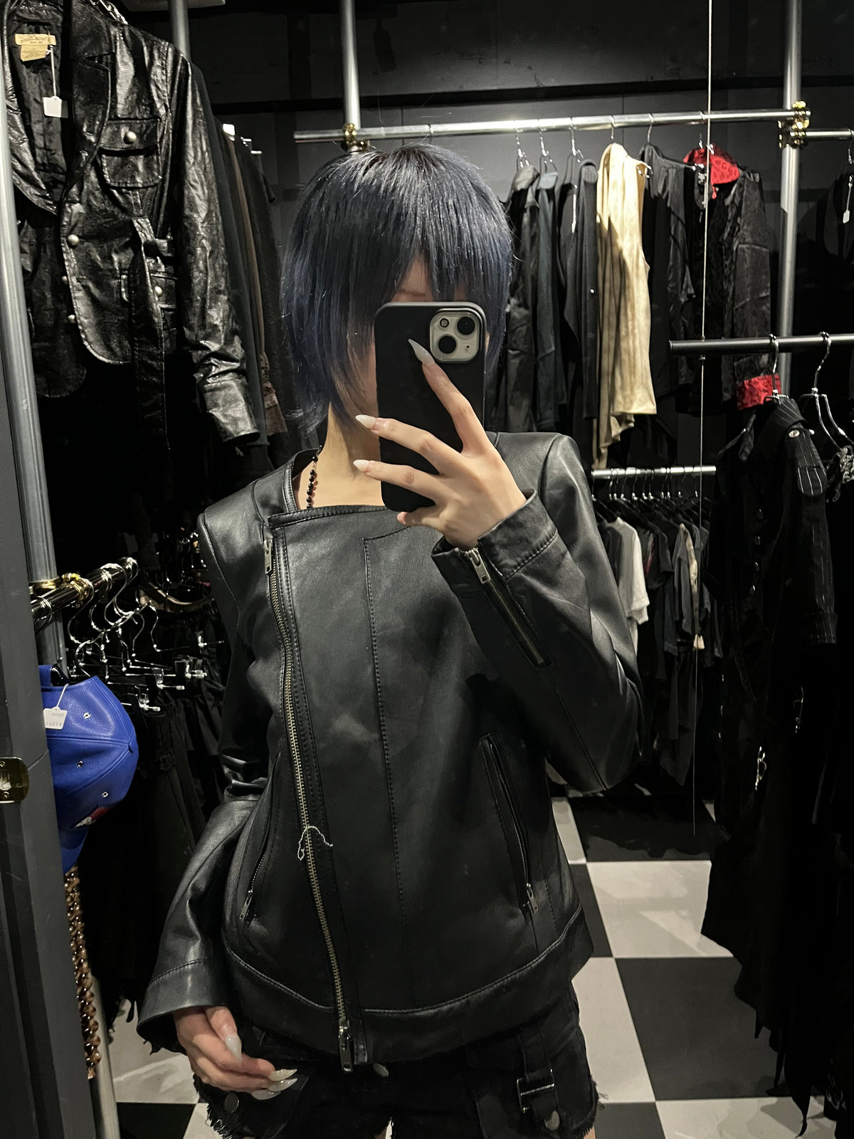 DKNY Minimalist Collarless Asymmetric Leather Jacket