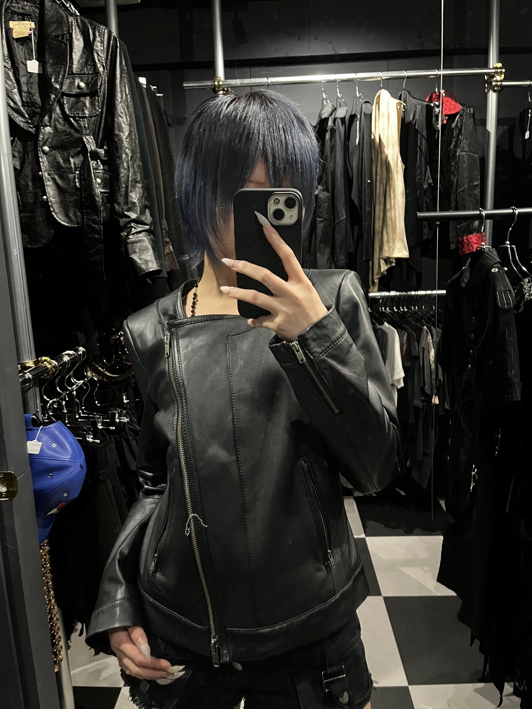 DKNY Minimalist Collarless Asymmetric Leather Jacket