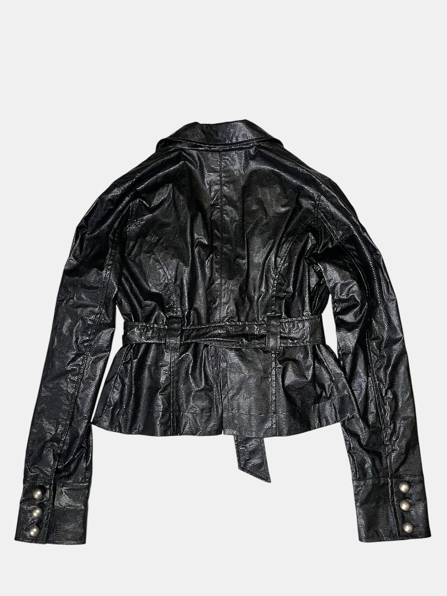Faux Leather Belted Jacket